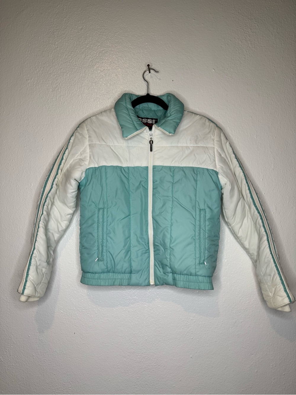OSSI - Vintage Ski Wear Mint and White Quilted Puffer Jacket Snow Jacket